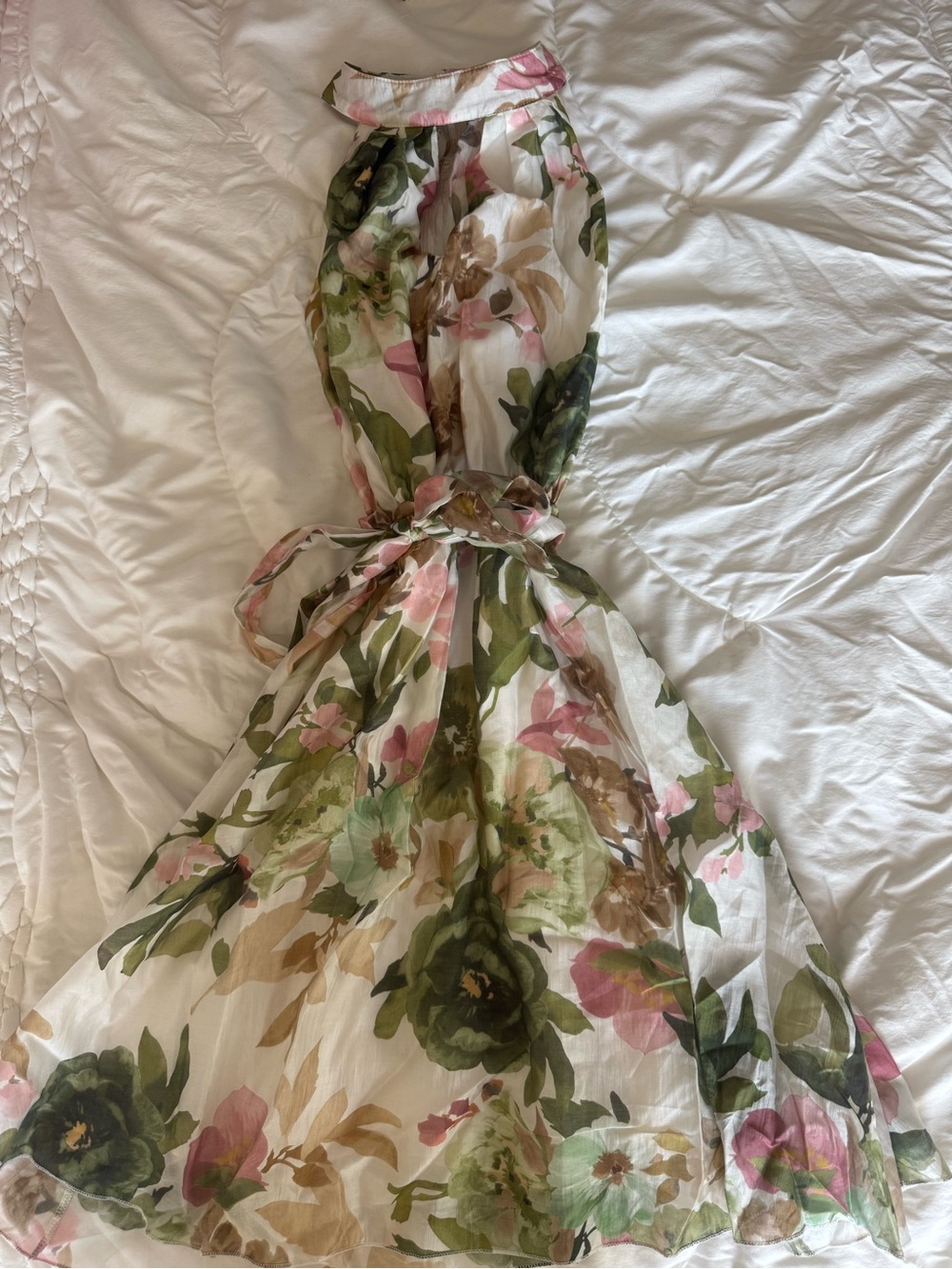 Floral Halter Mini Dress in Green, Pink, Cream